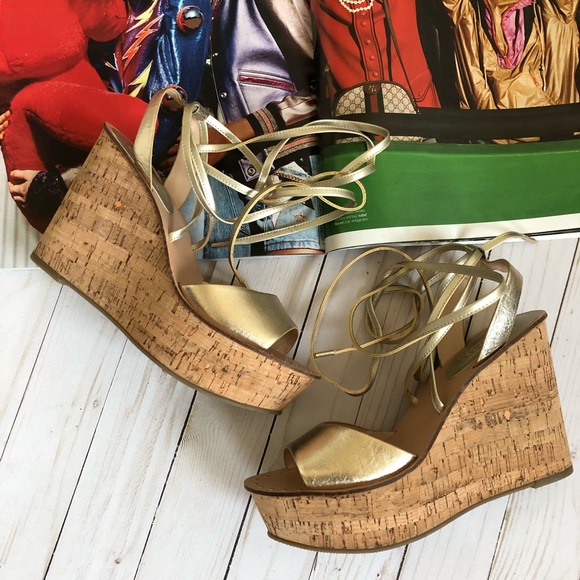 Topshop Shoes - Topshop Gold Ankle Tie Wedges